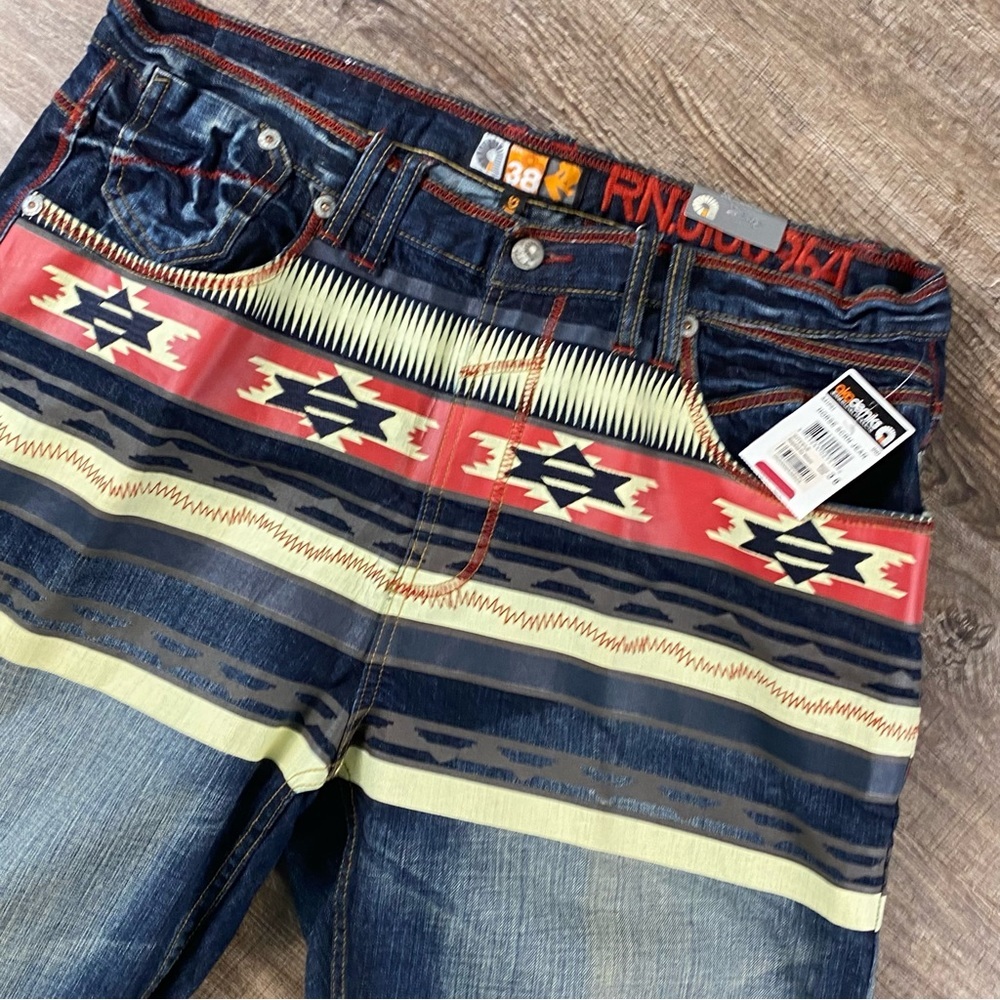 Akademiks Jeans Men 38x32 Aztec Baggy Y2K Dark Wash Embroidered Skater VTG Rare